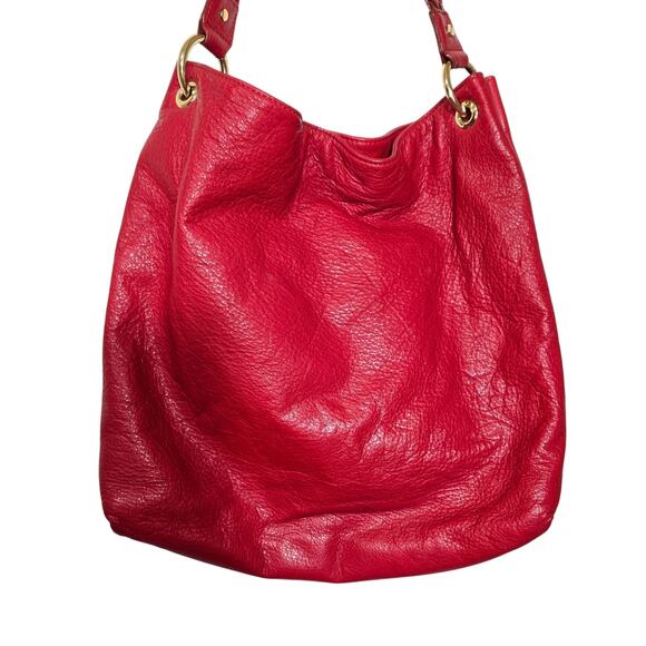 Michael Kors Cherry Red Pebbled Hobo Bag Braided strap Handle Gold Hardware - Picture 2 of 8